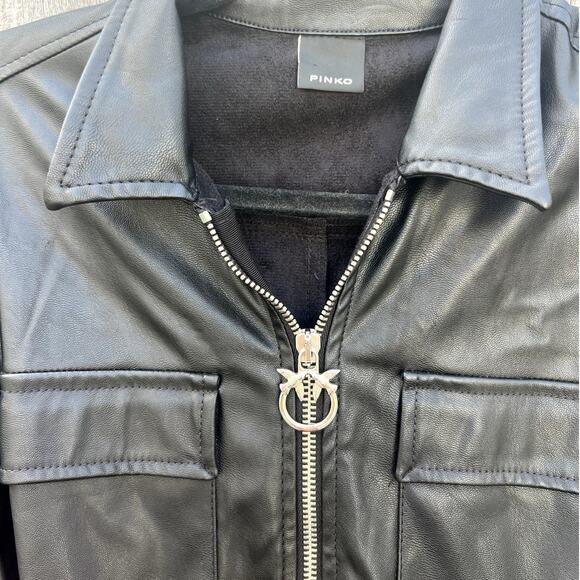 Pinko | Bellini Ecological Leather Zip Up Bikercore Moto Jumpsuit Black Size 4 - Picture 4 of 12